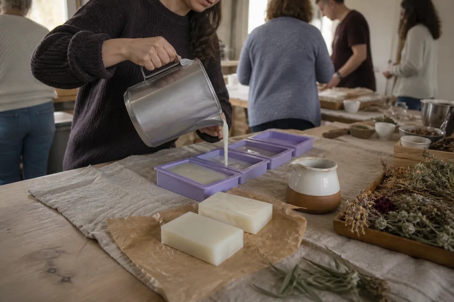 Melt and pour soap bars setting in a mould
