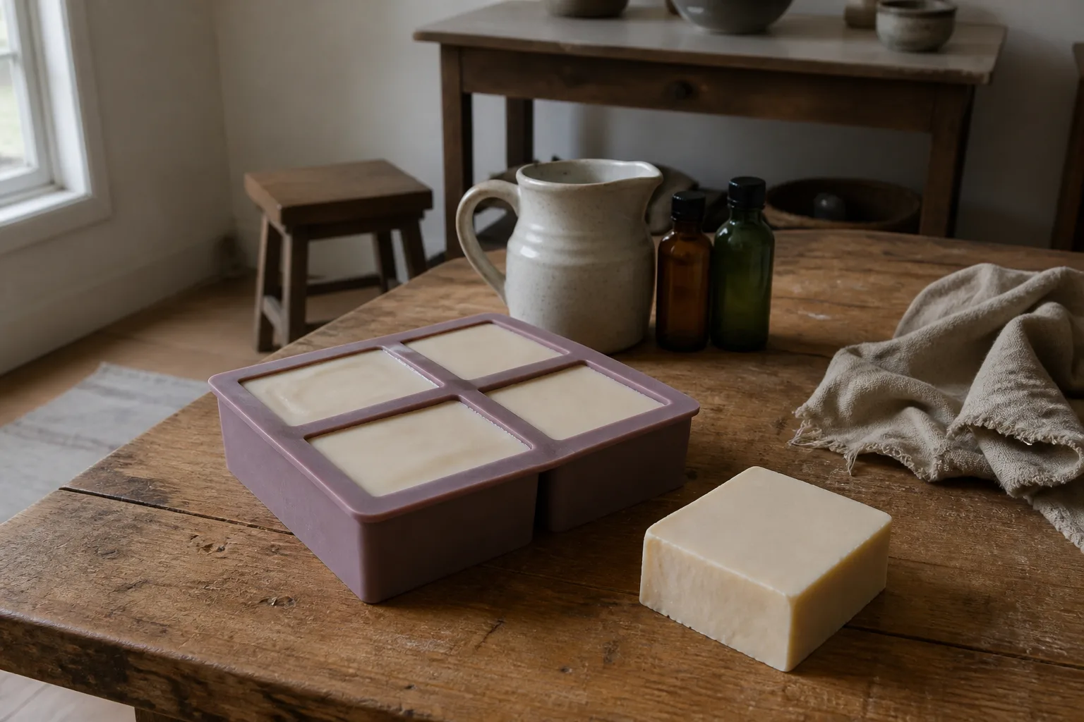 Melt and pour soap bars setting in a mould